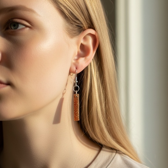 Sparkling Orange Resin Dangle Earrings - Picture 3 of 4